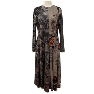 Sara Navon Women's Whimsigoth Dress Maxi Long Sleeve Chiffon Abstract Witchy XL